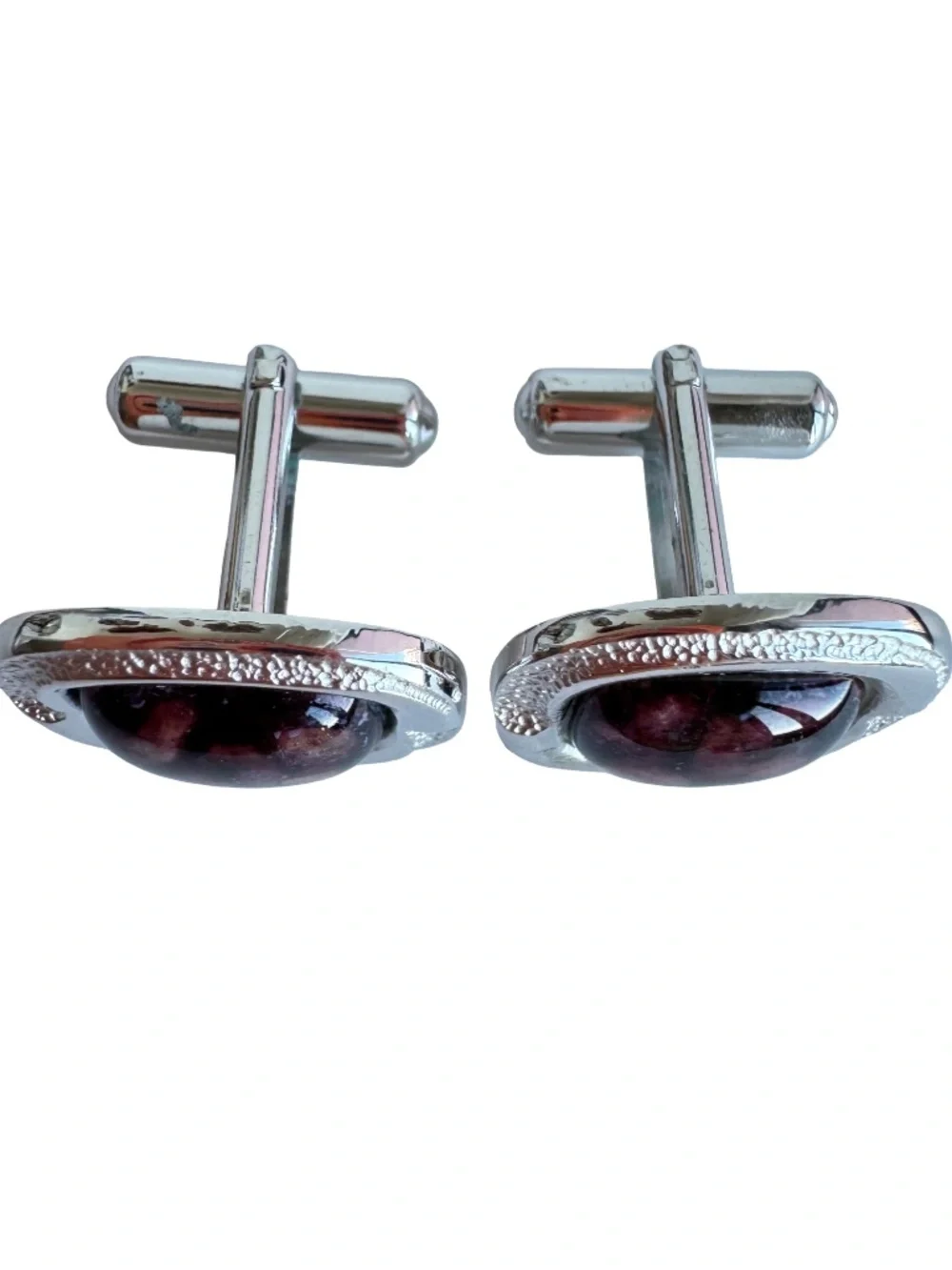 Japanese Cloisonne Cufflinks Purple Enamel Silver Tone Vintage Mens Formalwear